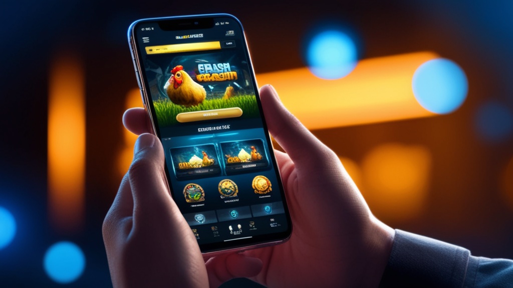 Smartphone con la schermata mobile di Chicken Road in un ambiente da casinò scuro